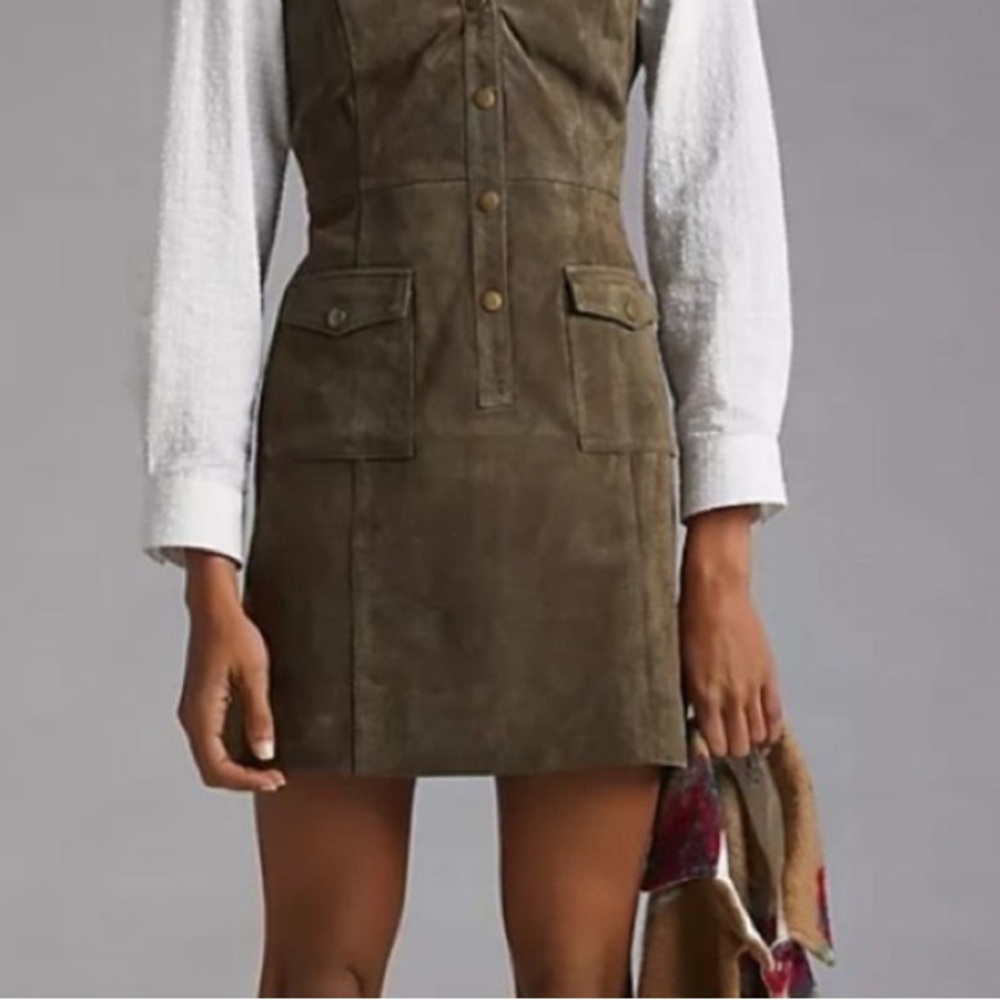 Pilcro Anthropologie olive suede dress - Picture 3 of 8